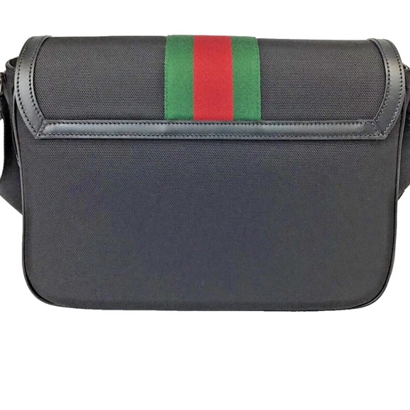 Gucci Shoulder Stripe Black Canvas Messenger Bag - Picture 1 of 10